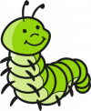 cartoon green caterpillar, smiling.